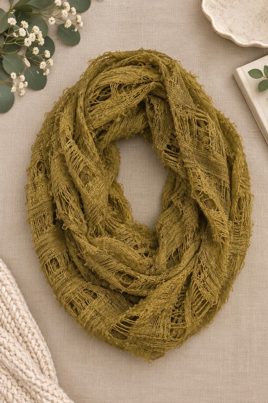 Derek & Ozzy Anthropologie Chartreuse Open Knit Fairy Grunge Infinity Scarf